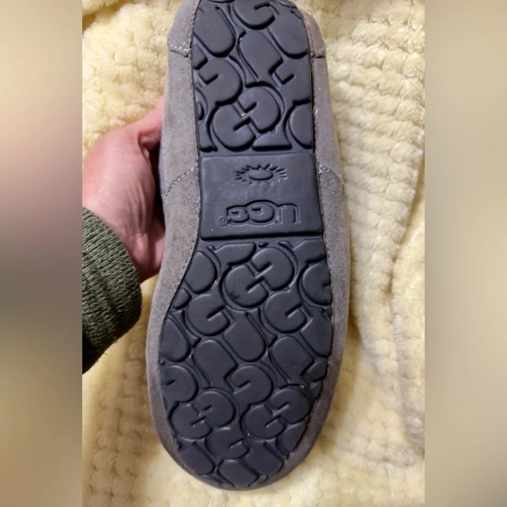 UGG Men's Ascot‎ Suede Wool Sheepskin Lined Moc Toe Gray Slippers Size 9 EUC